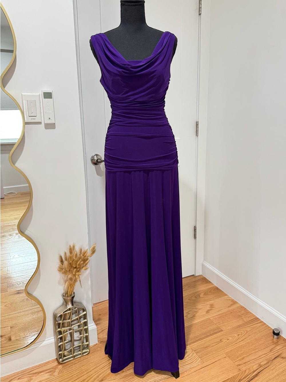 Elegant Purple Cowl Neck Evening Dress Size 6 NWOT